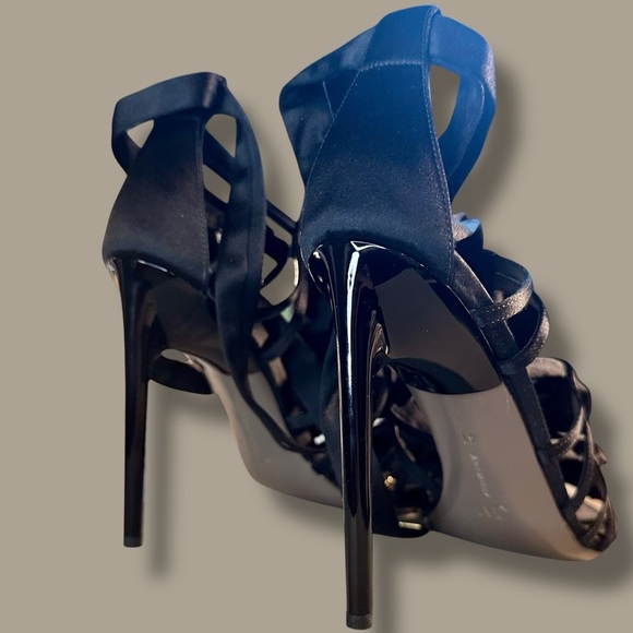 Jason Wu ‘Gia’ Black Satin Lace-Up Open Toe Heels w/ Ankle Ties Size 41 = Sz 11 - Picture 11 of 16